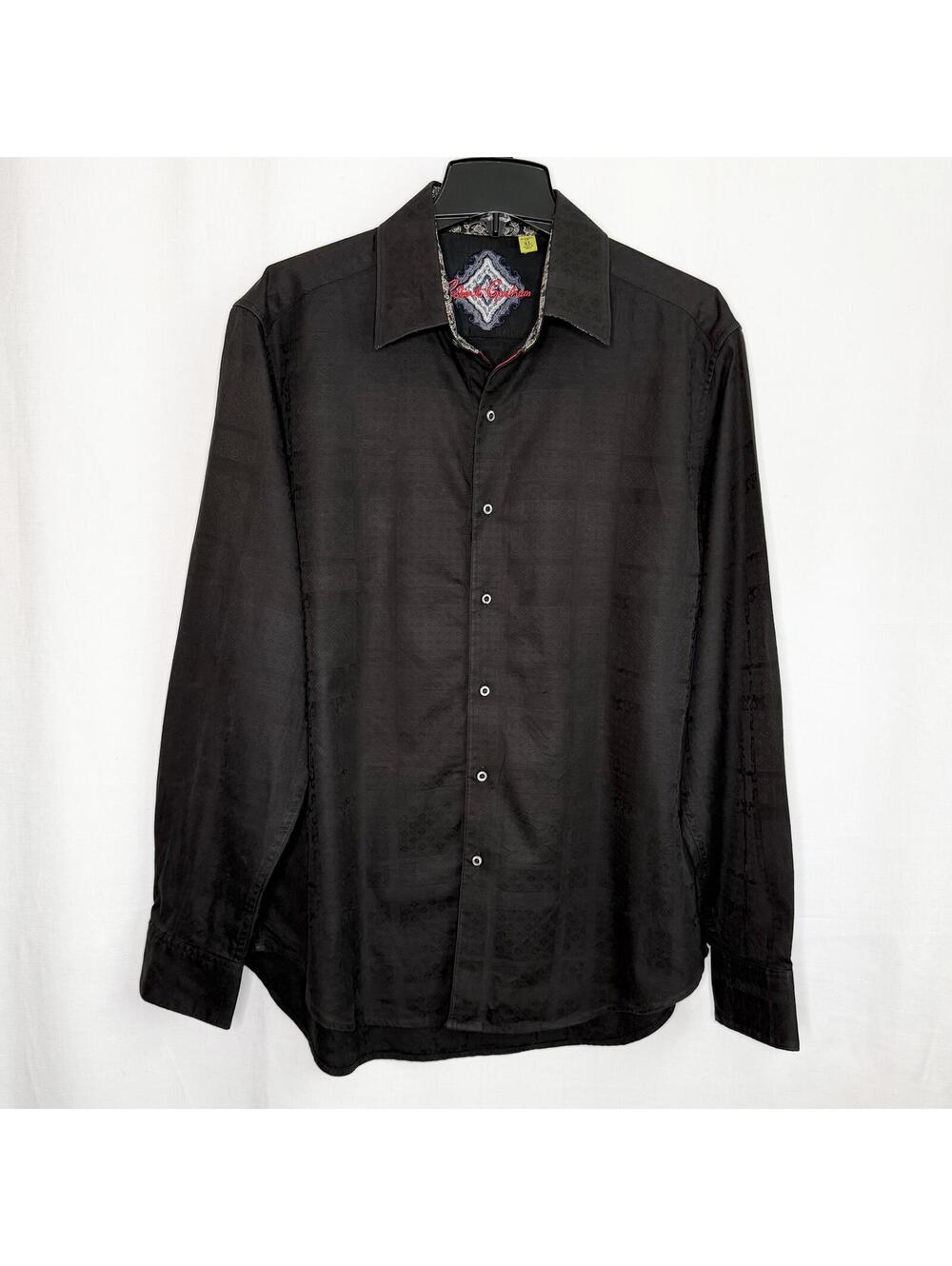 Robert Graham Men Black Long Sleeve Button-Up Geometric Paisley Cotton Shirt XL